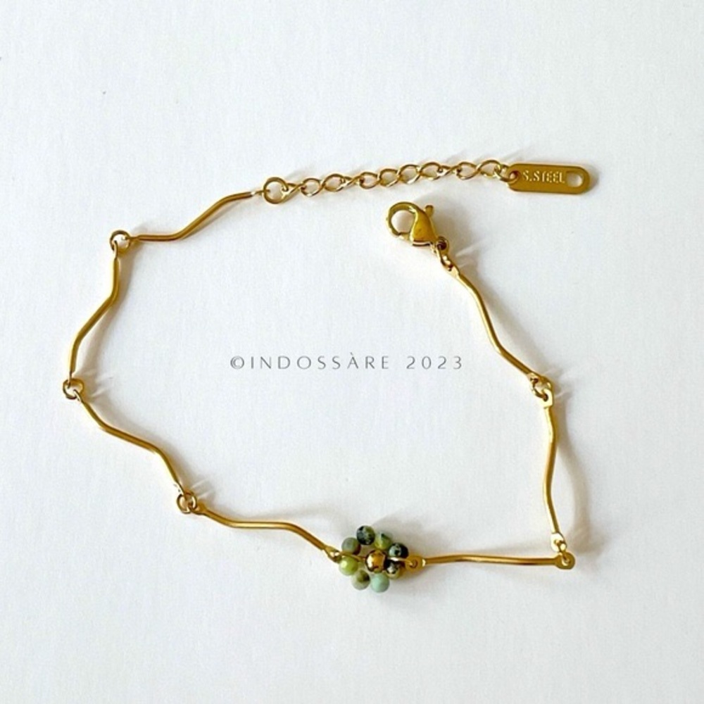 925 Gold plated Wavy Wire Beaded Necklace
